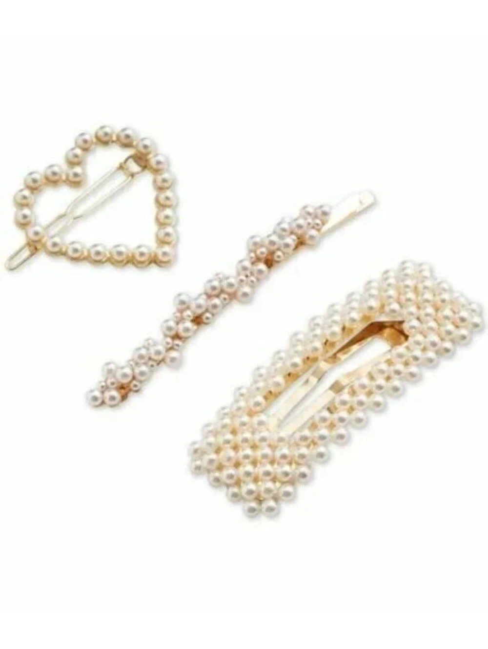 3 Pc TwelveNYC Faux Pearl Snap Hair Clip Set Ivory Barette Made by 12